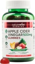 Naturrewise Apple Cider Vinegar Gummies - 100mg ACV per 2 + Vitamin B12 - Pectin Based Vegan, Gluten- Free, Non-GMO - 60 Count [30- Day Suppply untuk 100mg atau 2- Bulan Suply untuk 500mg]