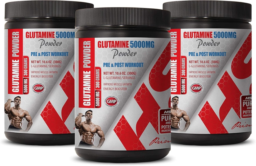 Tambahan Terbaik untuk pompa otot - PRE & Post Workout - bubuk GLUTAMINE 5000MG - suplemen Diet glutamine - 3 Cans 900 Grams