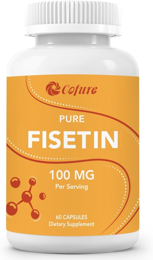 Suplemen Fisetin, 100mg dari Natural Bioactive Flavonoid, Genuine 98% Pure, Penuaan Dukungan, Non-GMO, Gluten- Bebas, 60 Capsules, 60 Servings
