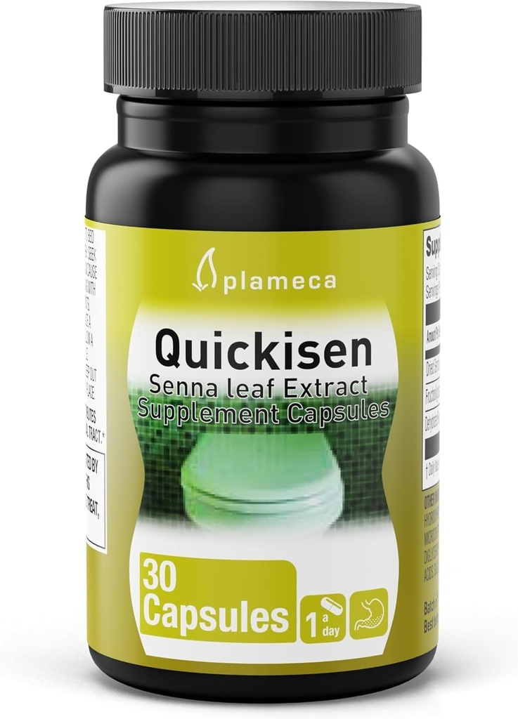 Plameca Quickisen Laxative Kapsul, Relief dari Sembelit Occasional, Ekstrak Senna Alam, Mendukung Kesehatan Intestial, Suplemen Dieter - Bebas dan Dairy- Bebas, 30 Kapsul