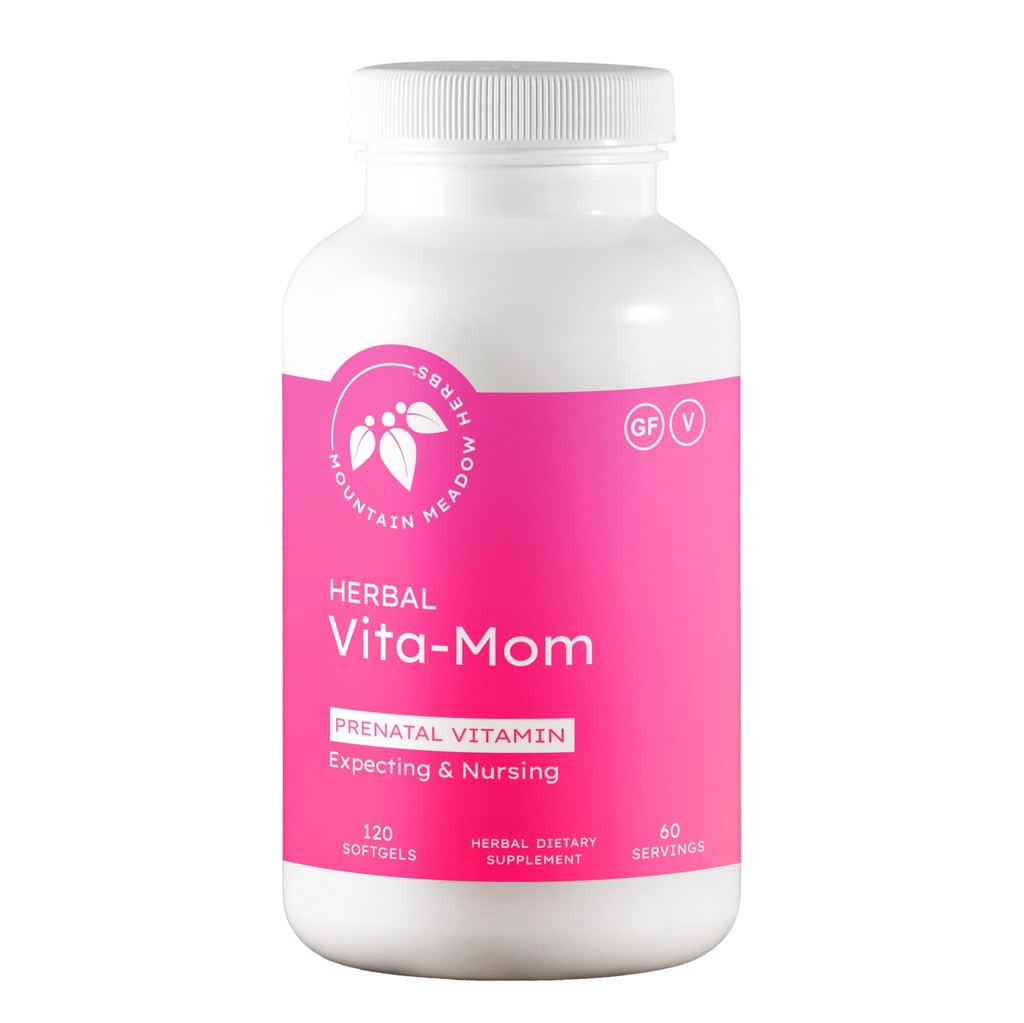 Mountain Meadow Herbs Vita- MOM Prenatal Vitamin - Herbal Suplemen untuk Perempuan dengan Acid Folic, Besi, Multivitamin & Organik Herbs - 120 Softgel (Persediaan 2 Bulan)