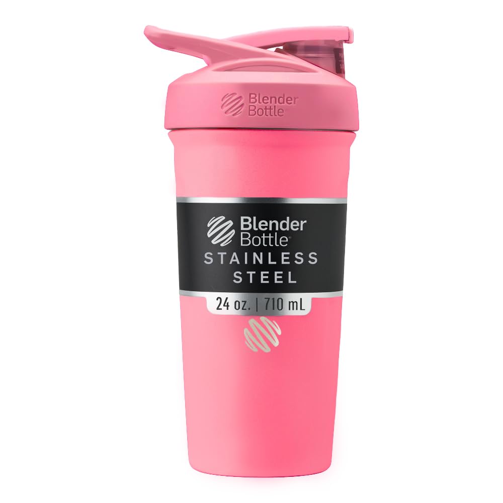 BlenderBottle Sport Insulated Stainless Steel Sake Bottle with Wire Whidle, 24- Ounce, Pink - Protin Shakes & Hydration for Athletes & Fitness Enabsaists, Easy Mixing, Keeps Frinks Cold, Lockable Lid