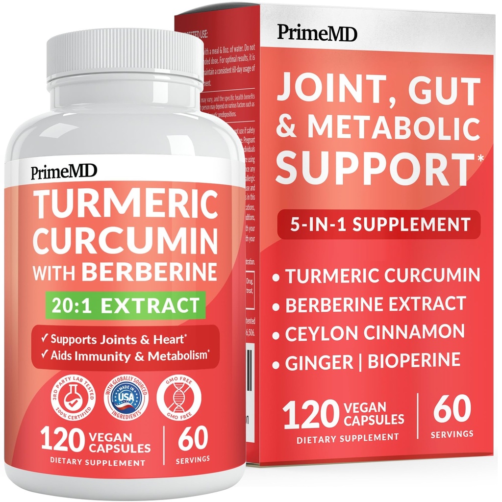 5-in- 1 Suplemen Curcumin Turmeric Turcumin (4210mg) dengan Berline, Ceylon Cinnamon Bioperin dan Ginger Suplemen untuk Gabungan, Hati, Gut, & Metabolic Dukungan (120)