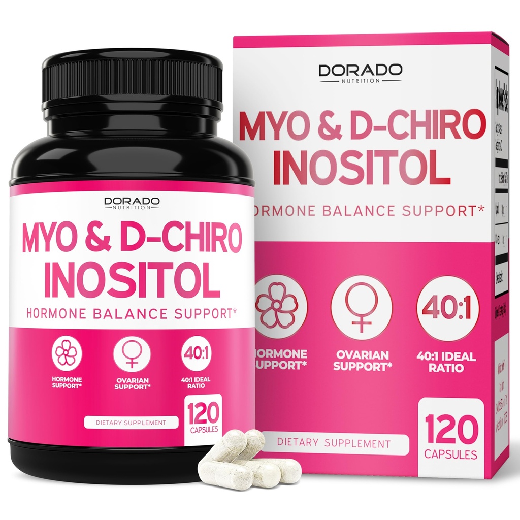 Myo- Inositol & D-Chiro Inositol Suplemen Perempuan (120 Kapsul, 2050mg Per Serving Ideal 40: 1 Rasio Myo Inositol) Pertimbangan Hormone for Women - Third Party Tested, Vegan Safe & USA made - 120 Count