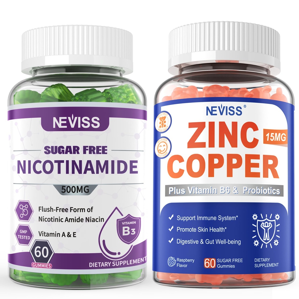 NEVISS Nicotinamide de 500mg Gummies + Zinc Copper Gummies