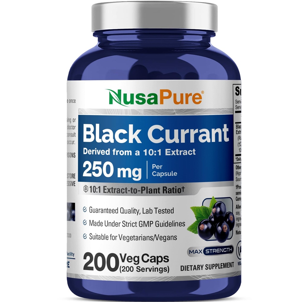 NusaPure Black Currant 10: 1 Ekstraksi, 250 mg Equilial menjadi 2.500mg, per Veg Caps 200 Vegan, Non- GMO