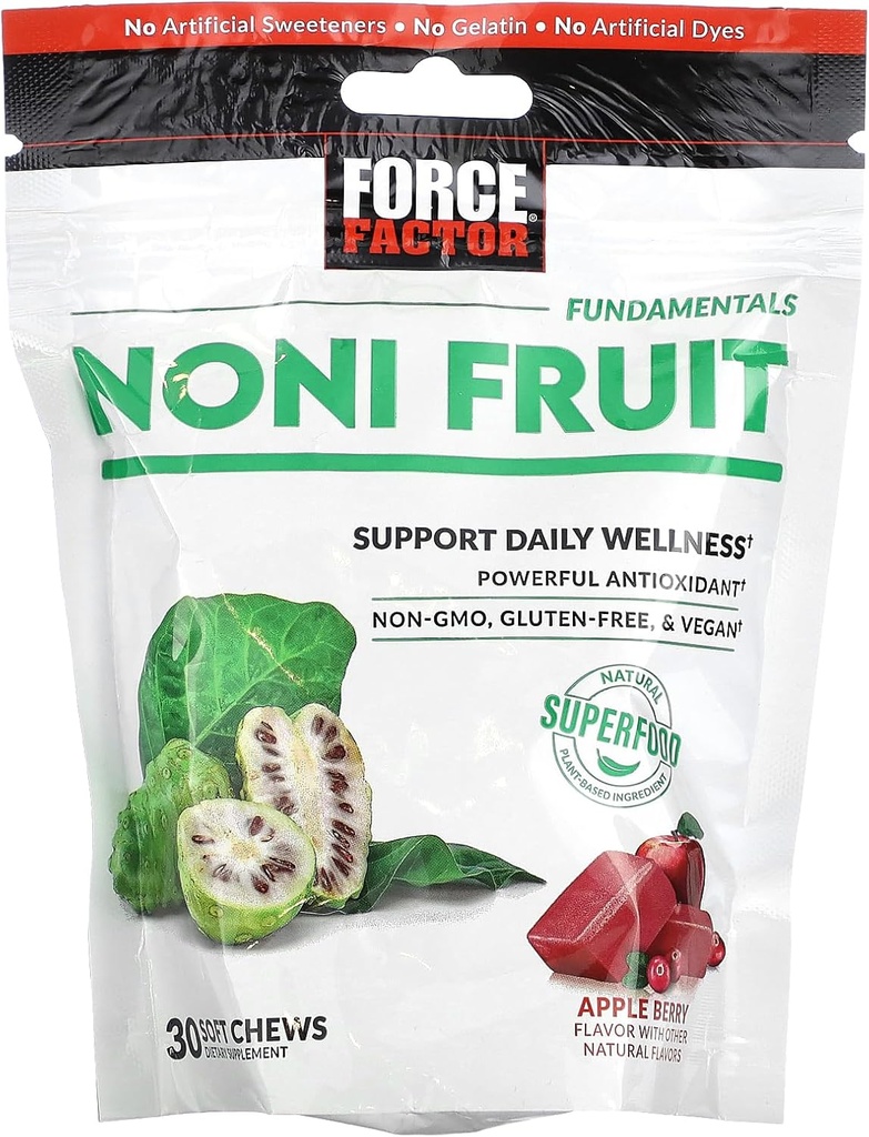 FORCE FacTOR Noni Fruit Chews for Imunity and Skin Health Sualth Supplement, Noni Juice Suite - Based Antioksidant Superfood Chews, Gluten- Free, & Vegan, Apple Berry Flavor, 30 Soft Chews