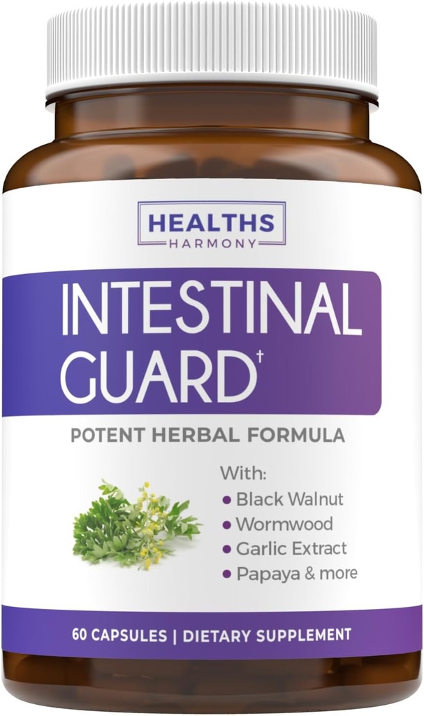 Penjaga Intestinal (Non- GMO) - Formala Alami dengan Wormwood, Black Walnut, Goldenseal, PU D 'Arco, Clove, Garlic, More - Semua dalam One Supplemen - 60 Capsules (Tanpa Pil)