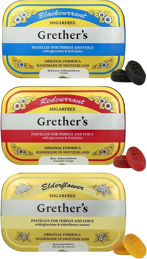 Prestilles Sugarfree Blackcurrant, Elderflower & Redcurrant - Gift for Singers - Natural Remedy for Dry Mouth Relief - 2.1 oz (Paket 3)