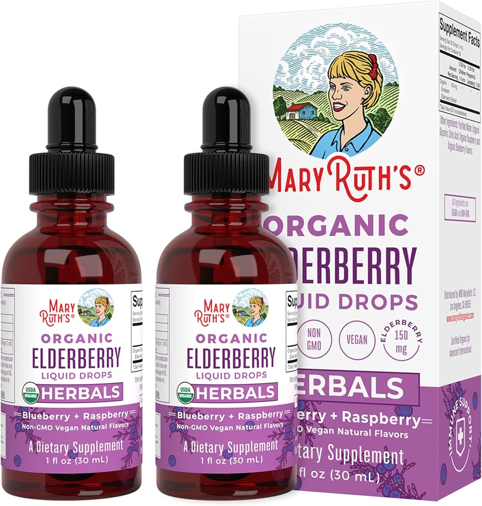 Elderberry Syrup 124; USDA Organik Elderberry 124; Sugar Free Adults & Children Ammune Support Supplement for Ages 1 + 14; Clean Label Project Verified, Vegan, Non-GMO, Gluten Free Glu4; 1 Fl Oz (2 Pack)