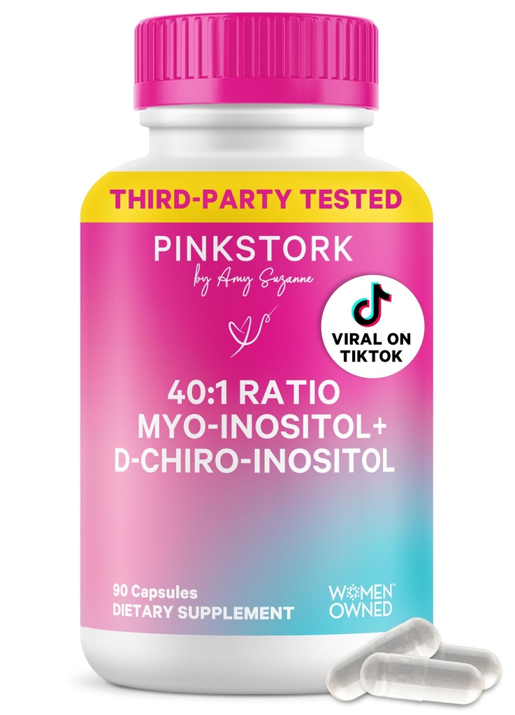 Pink Stork Inositol Suplemen Perempuan - 40: 1 Myo- Inositol & D-Chiro Inositol - Keseimbangan Hormone, Fertilitas & Ovarian Dukungan - Regularitas Siklus & Kesehatan Metabolik, 30 Hamba