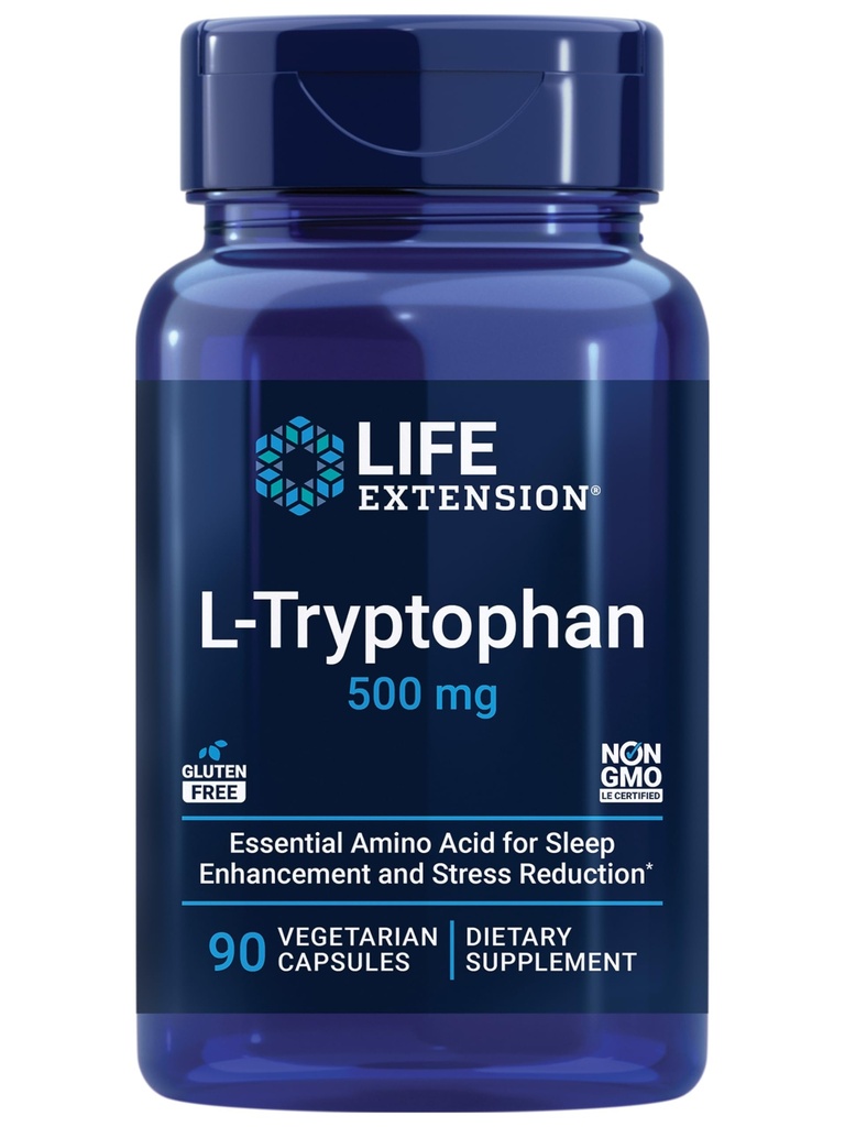 Ekstensi Hidup L- Tryptophan, 500 mg, Envoulges Sehat Serotonin Levels dan Promotes Sehat Tidur, Mood, Stress Response & Satiety, Gluten-Free, Non-GMO, Vegetarian, 90 Capsules