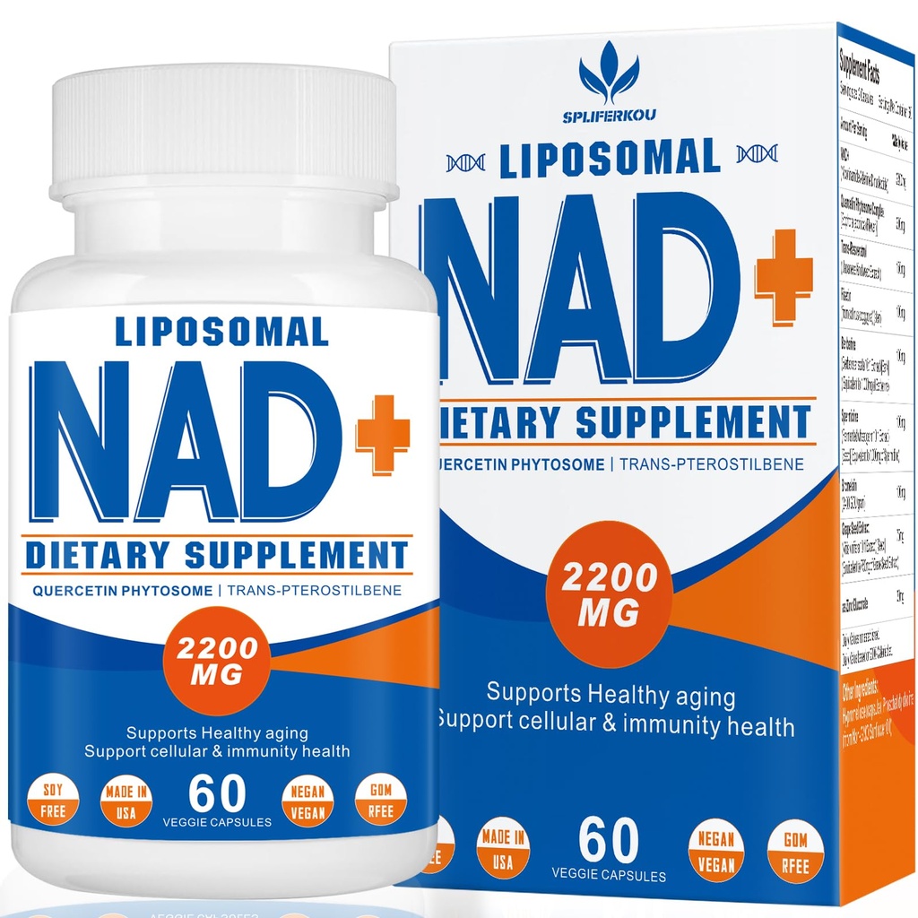 2200mg Liposal NAD + Tambahan - Enhances Cell Energy & Aging Defese, 60 Capsules