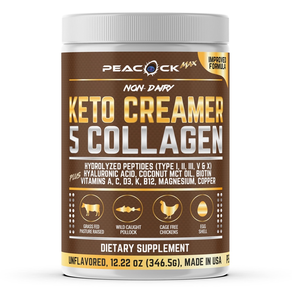 Collagen Keto Coffee Creamer Powder 12.2 oz - Hydrolyzed Collagen Peptides dengan Coconut MCT Oil, B12, Magnesium, Powder Protein Unfein, Sugar Free Coffee Creamer untuk Smoothies & Baking