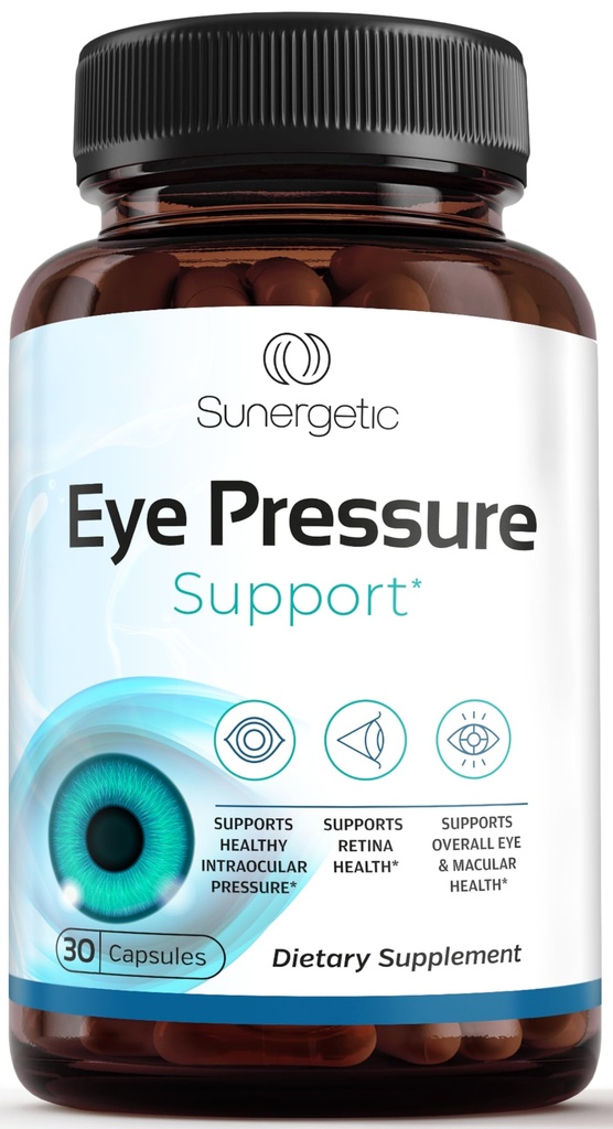 Sunergetic Premium Eye Support Tekanan Supplement - Eye Pressure Suplement with Saffron, Lutein, Dalxanthin, Bilberry & Pine Bark - Support Ocular Health & Overall Vision - 30 Count