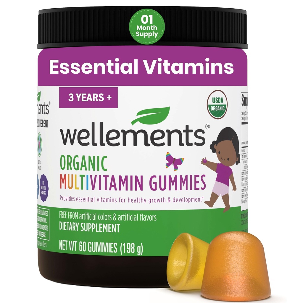 Wellfights USDA Organic Kids Multivitamin Gummies 60 Ct (3 + Tahun) (3 + Tahun)