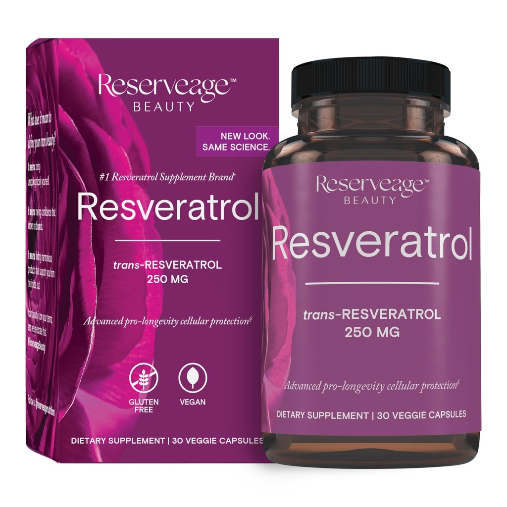 Reveage Beauty, Resveratrol 250 mg, Antioksidant Suplement for Heart and Cellular Healthy Aging and Imune System, Paleo, Keto, 30 Capsules