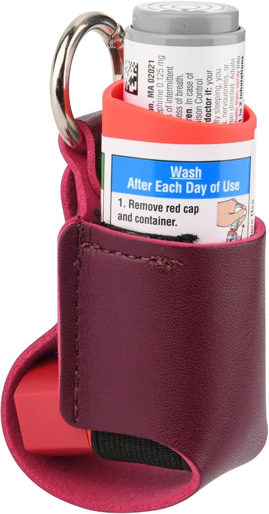 Beautyflier Asthma Inhaler Holder, Durable Microfiber Leather Travel Handy Inhaler Keychain for Children and Adults, Inhaler Not Included (Red)