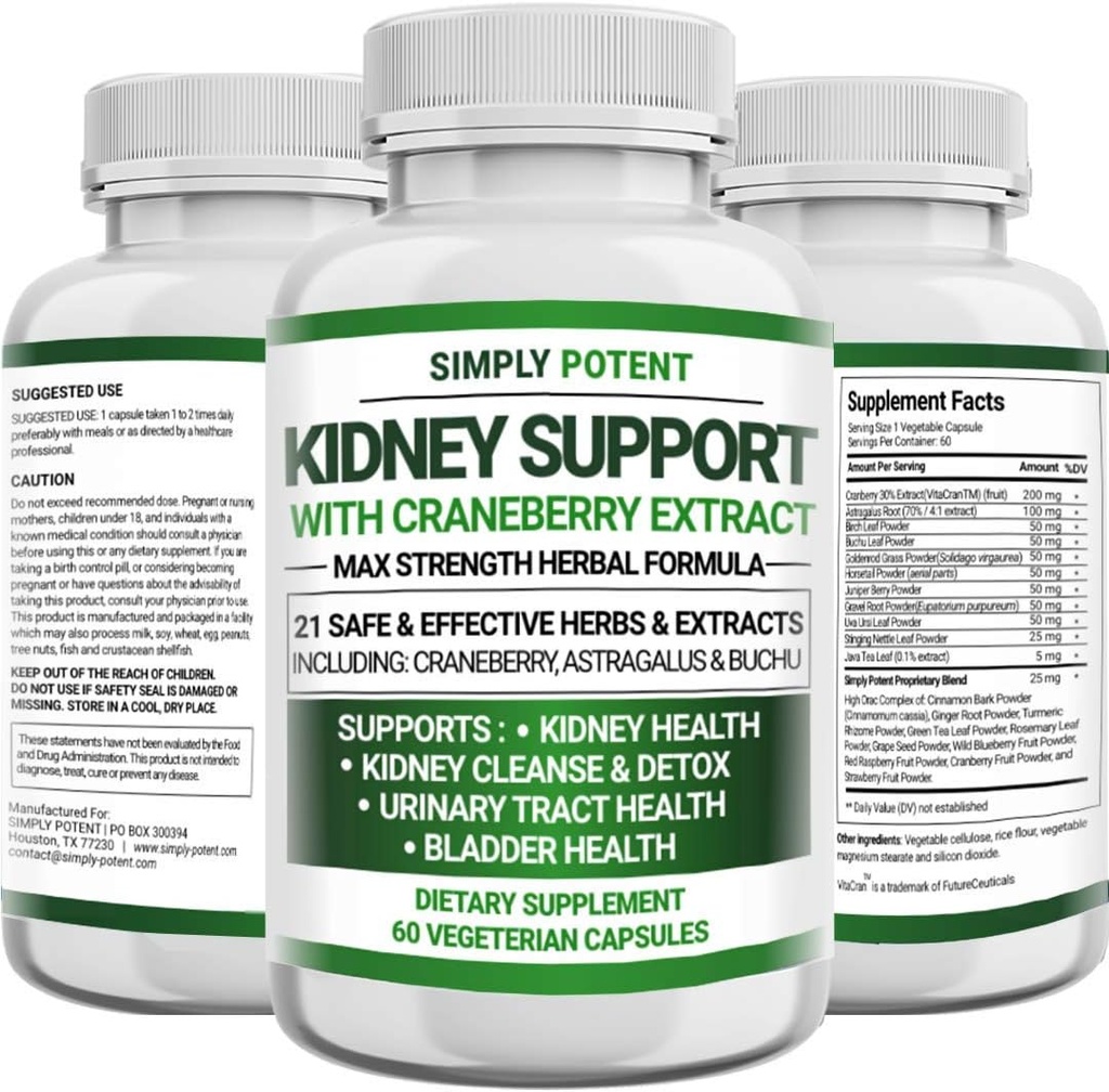 Tambahan Dukungan Ginjal, Ginney Cleanse Detox & Repair Formula for Ginjal Kesehatan & Restore, Pil 705mg dengan 21 Herbs - Cranberry Astralus & Juniper untuk Kesehatan Tract Bladder & Urinary, 60 Capsules