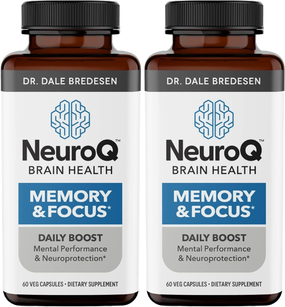NeuroQ Memory & Focus - Boosts Cognitive Performance & Brain - Neuroprotective Formula oleh Dr. Dale Bredeen - Gotu Kola Phoshatidyserine & Propolis - 60 Capsules (Paket 2)