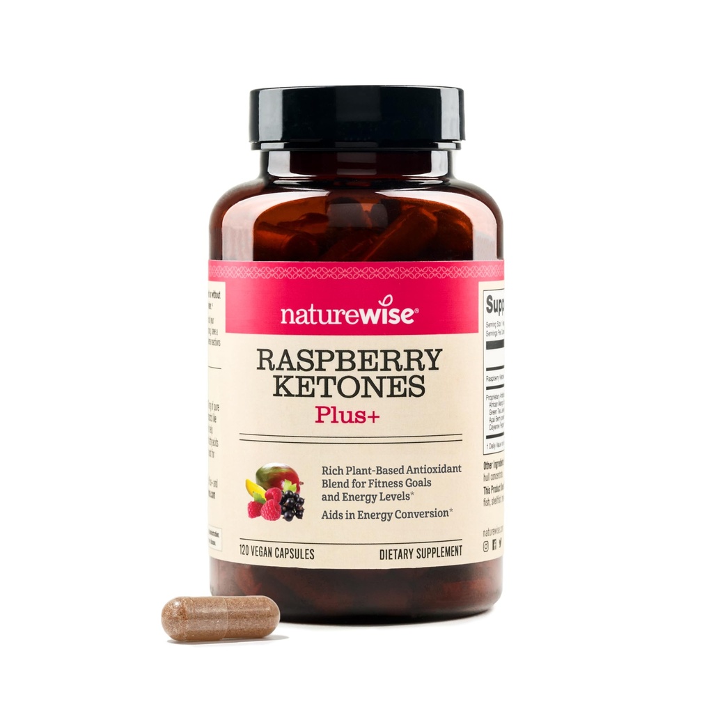NaturreWise Raspberry Ketones Plus - w / Green Tea Extract, Cayenne Pepper, & Acai Berry - Support Antioksidant Health, Energy Levels, Weight Goals - Vegan & Gluten- Free - 120 Capsules
