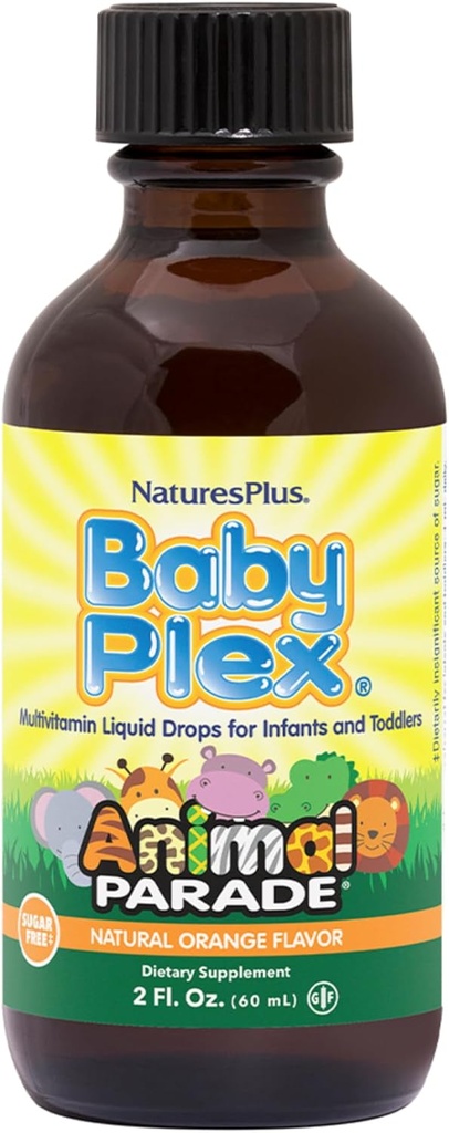 NaturresPlus Animal Parade Baby Plex, Natural Orange Flavor - 2 fl oz, Paket 2 - Liquid Multivitamin untuk Bayi & Toddlers - Sugar Free, Gluten Free - 120 Total Servings
