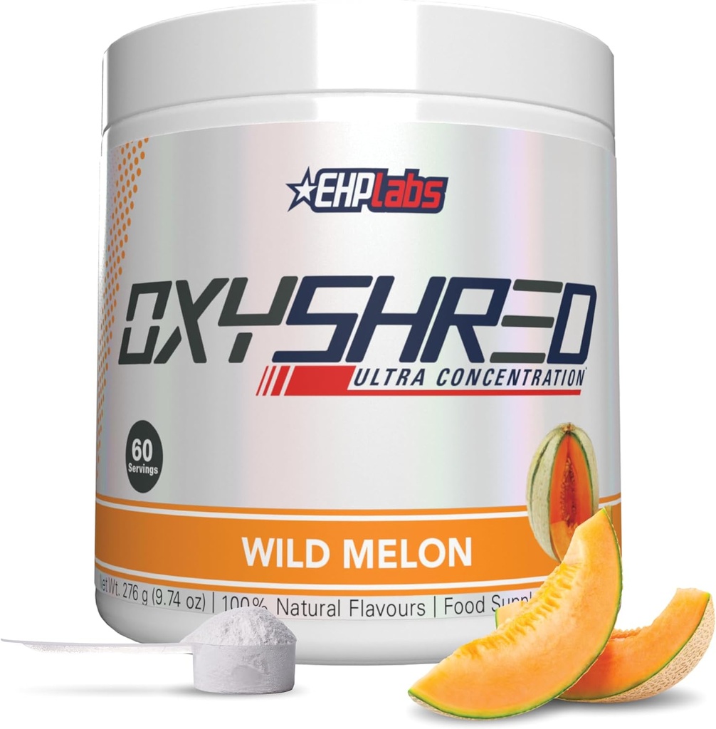 EHP Labs OxyShred Pre Workout Powder & Shredding Suplement - Pretraining powder with L Glutamine & Acetyl Carnitine, Energy Boost Drink - Wild Melon, 60 Servings