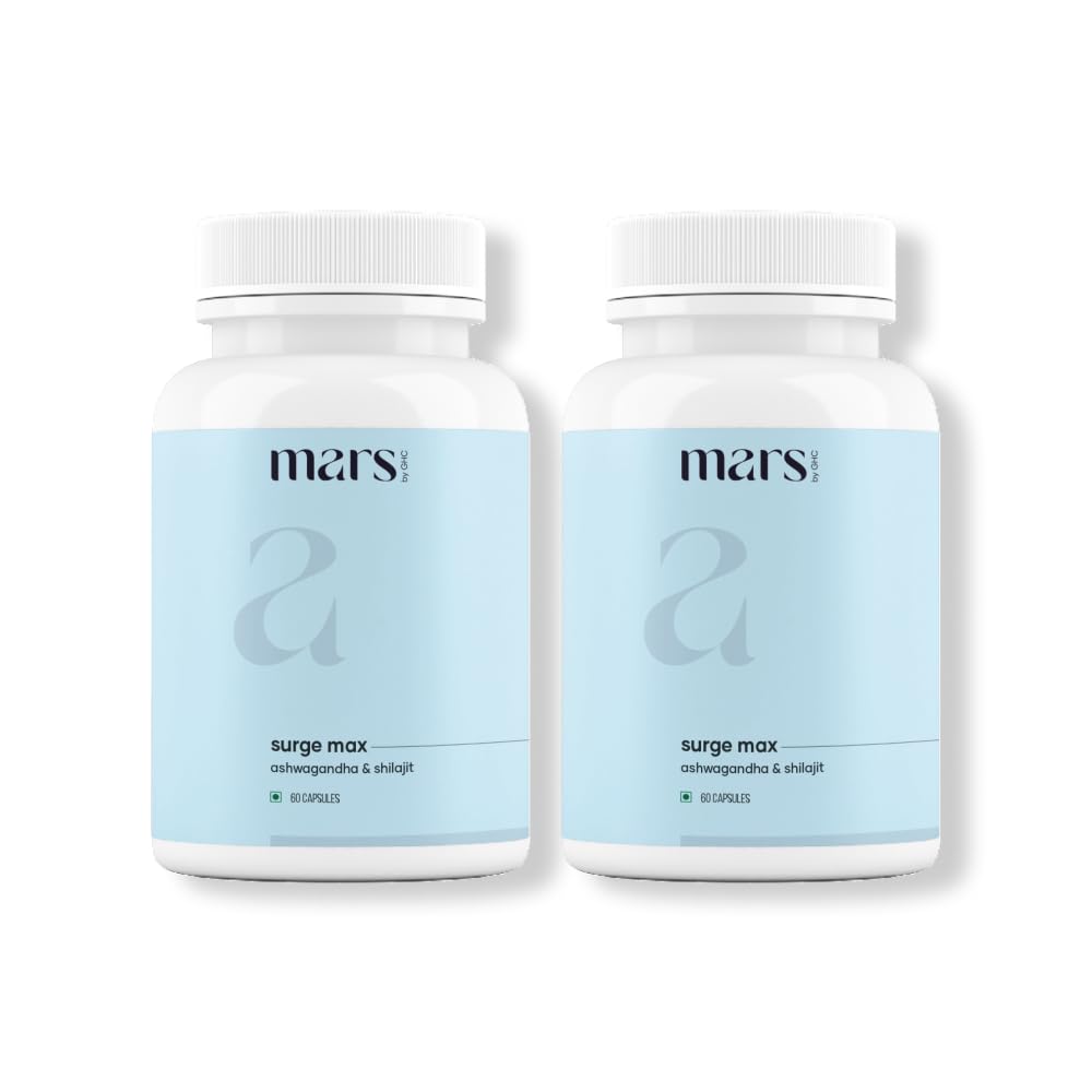Mars Surgemax Natural Capsules with Shilajit & Safeed Musli 124; Supports Energy, Power & Imunity 124; for Active Lifestyle 124; 120 Capsules 124; Pack of 2