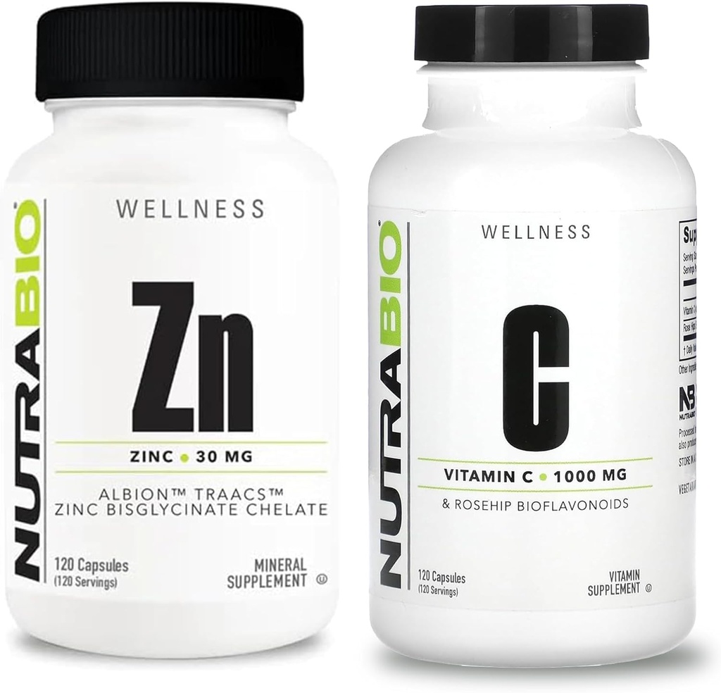 NutraBio Zinc Chelate dan Vitamin C dengan Rose HIPS Tambahan Bundle - Vitamin Tambahan Bundle May help with Antioksidant and Imune Dupport, and Overall Health and Wellness