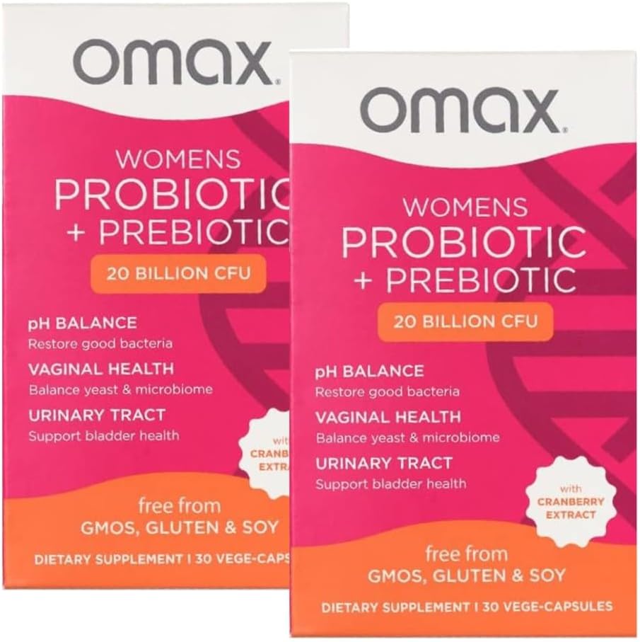 2 Pack Omax Pregities & Progories Complex for Women, pH Saldo, Vaginal Health, Urinary Tract, Yeast, UTI / BV Prevention, Bloating pH 20 Milyar CFU 124; Vegan, Organik, Gluten Free, 60 Vege- Capsules