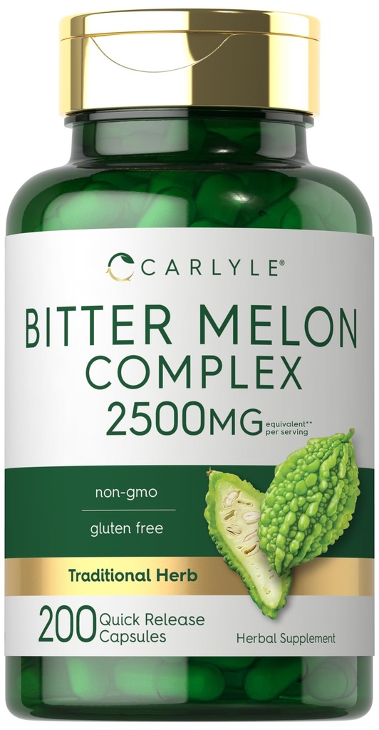 Carlyle Bitter Melon Capsules 2500 mg 124; 200 Count 124; Non-GMO & Gluten Free Extract = 124; Supplemen Kompleks