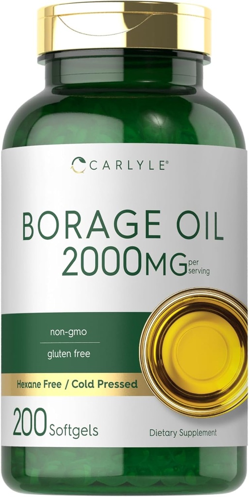 Carlyle Borage Oil Supplemen 124; 2000mg 124; 200 Softgel Capsules 14; 320mg GLA 124; Cold Menekan & Hexane Free 124; Non-GMO & Gluten Free