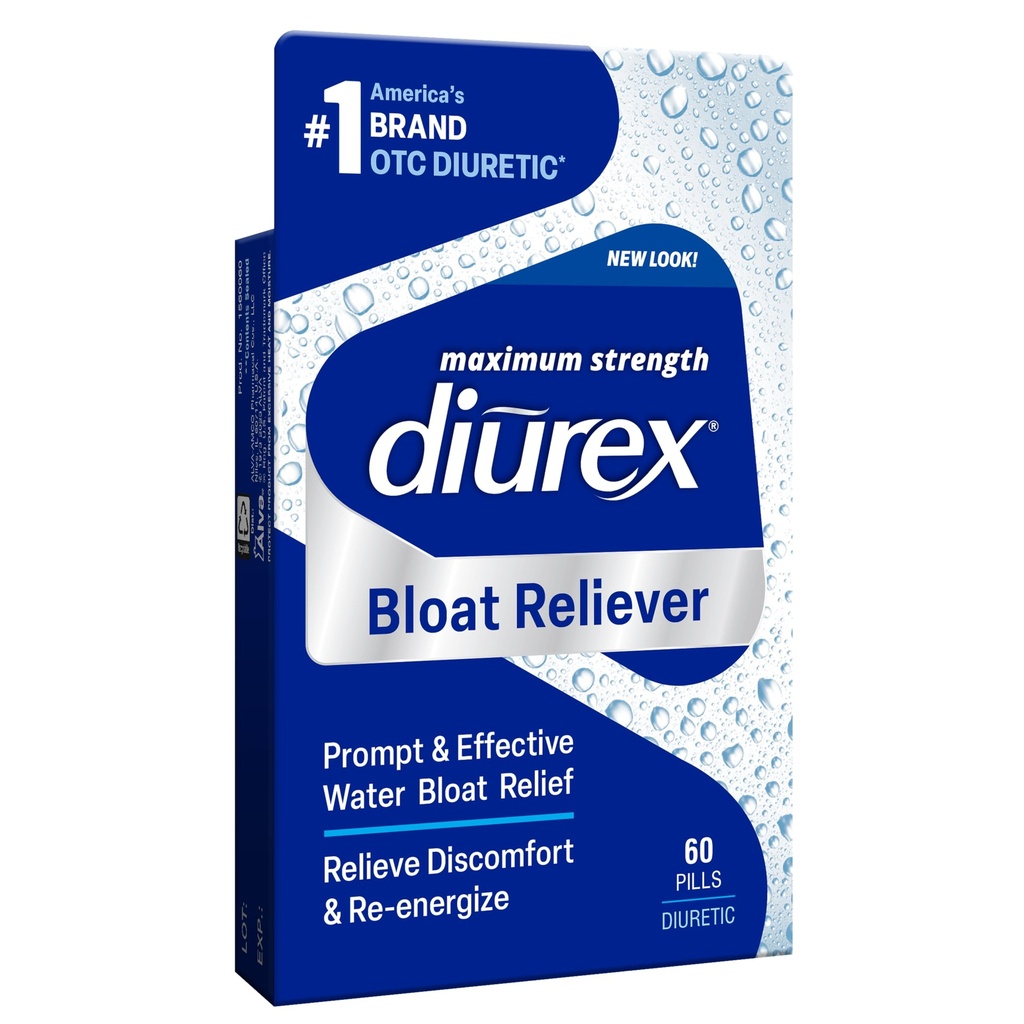 Diurex Bloat Reliever Reliver 124; Relieve Water Bloat, Puffiness, Swelling & Fatigue 124; Re-Energize 124; Maksimum Kekuatan 124; 60 Count
