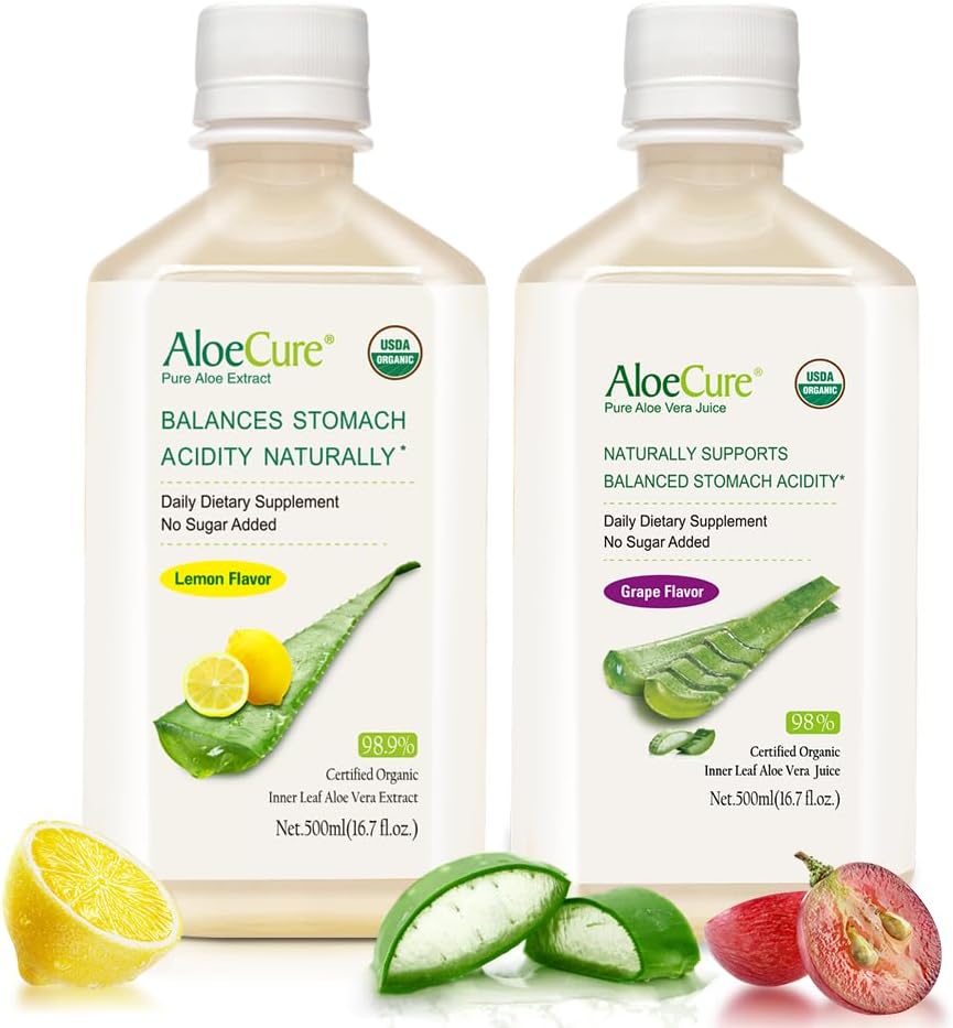 AloCure Organic Aloe Vera Juice - 2 Contoh Botol - Lemon dan Grape Flavor - 2x500ml