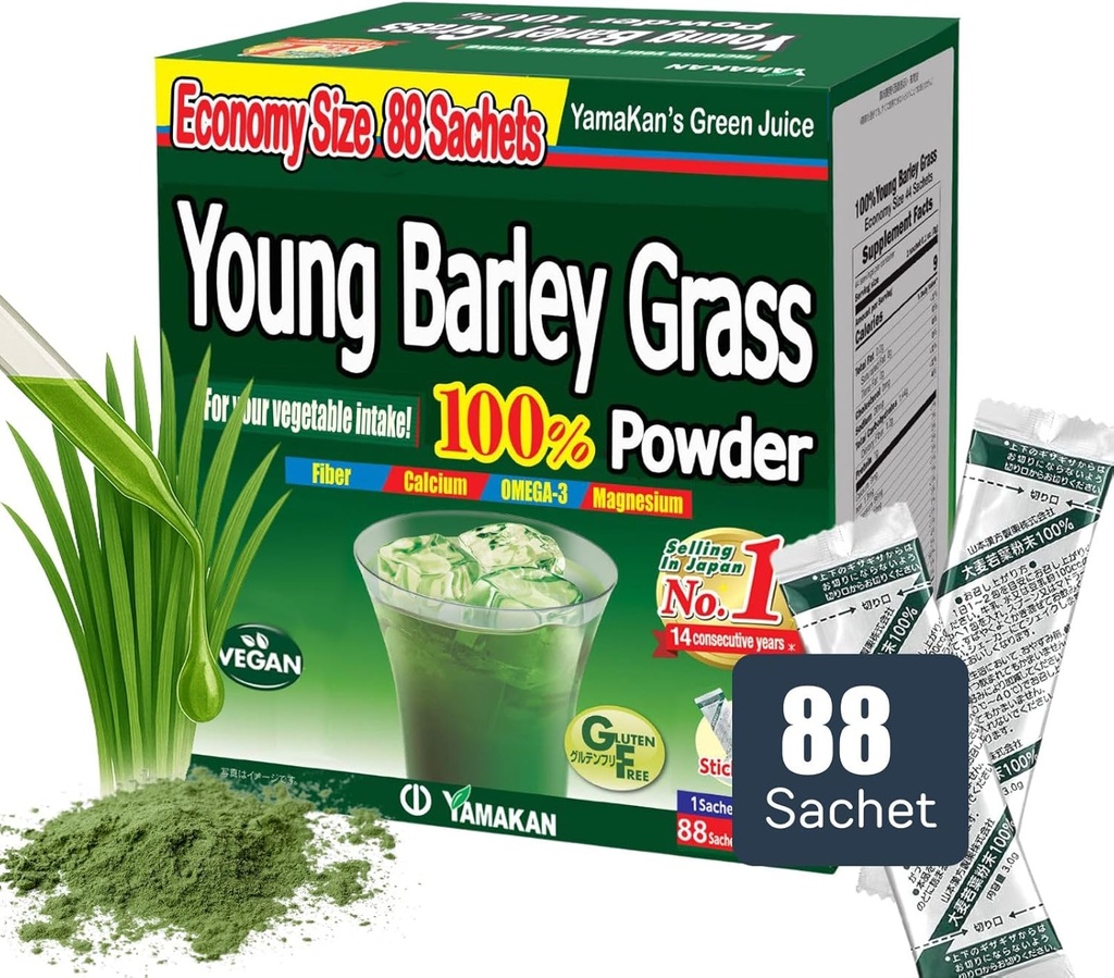 Bubuk muda YAMAN Young Barley, Kacang Super Food Rich di Nutrients, Mineral, Vitamin & Pembangkit Perempuan & Pria, Rumput Barley dari Jepang, Non GMO 88 Count