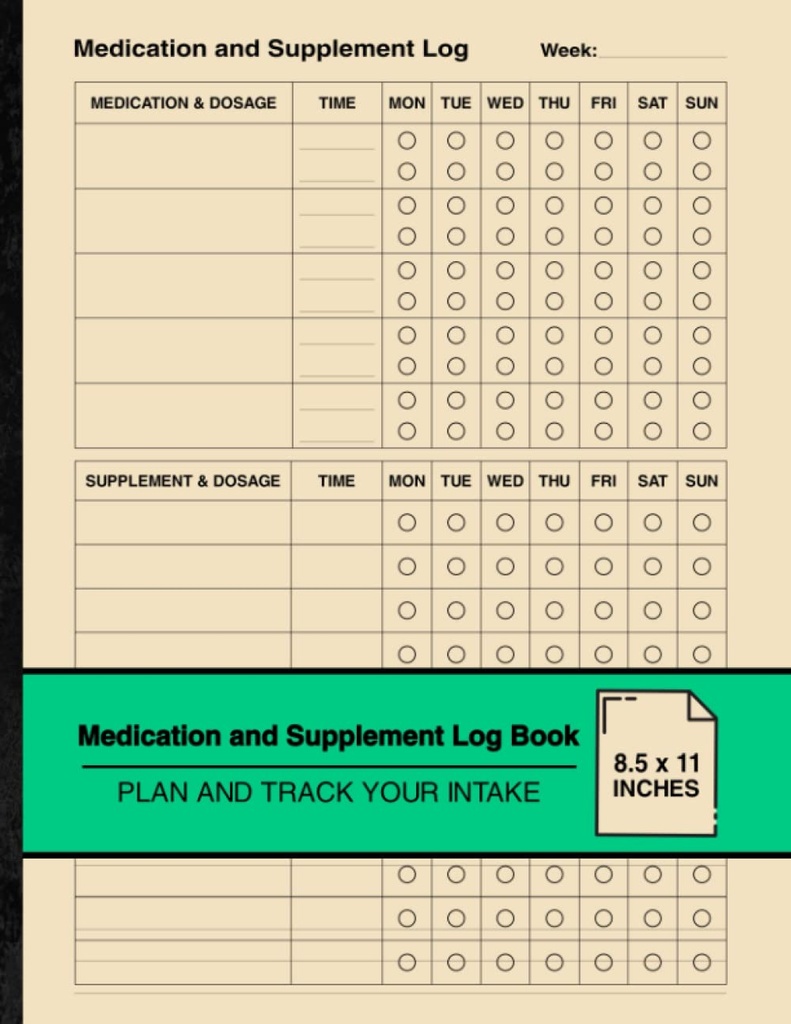Pengobatan dan Suplemen Buku Log: Simple Weekly Logbook 126; Rencana dan Track Intake Anda 124; Besar