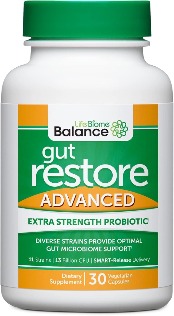 Dr. Drew Sinatra 's LifeBiome Gut Restore Advanced, Maximum Power Microbiome Probiotic with Ferwered Botanicals, 11 Multi Strains, 30 Once- Daily Capsules, Vegetarian, Soir-, Dairy-, dan Gluten Free