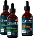 E2H: Chlorofil Liquid Drops (2 Pack - 4 Fl Oz) dan Liquid Turmeric Curcumin (Single Bottle - 2 Fl Oz) Hoble 124; Vegan, Non-GMO - (6 Fl Oz Total) - Bundle