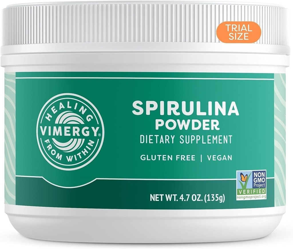 Mimergy Spirulina Powder - Terkonsentrasi Tanaman Protein Mendukung Kesehatan & Kardiovaskular - Vegan, Kosher, Gluten- Bebas - 125g