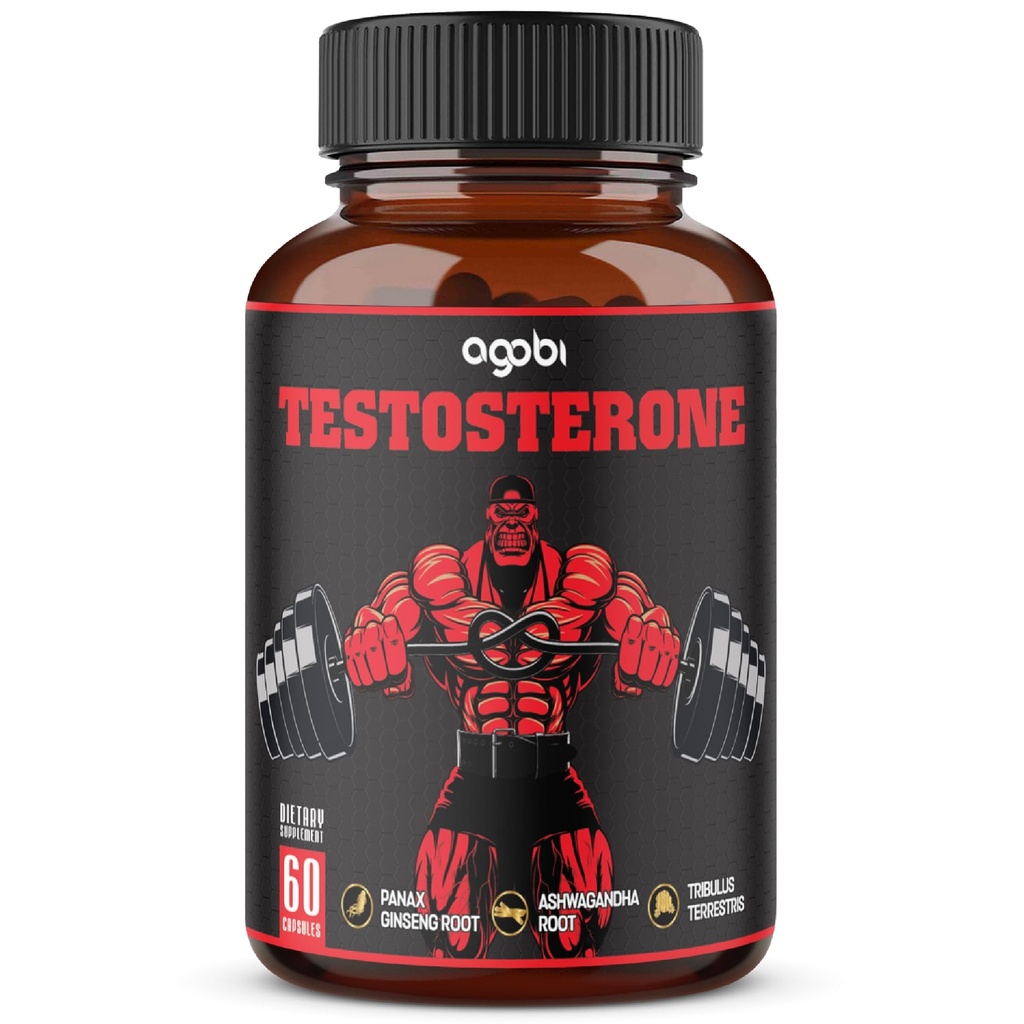 agobi Testosteron Suplemen untuk Pria - 11 Herbs - Ashwagandha, Tribulus, Ginseng & Lebih - 60 Capsules untuk 1 Bulan