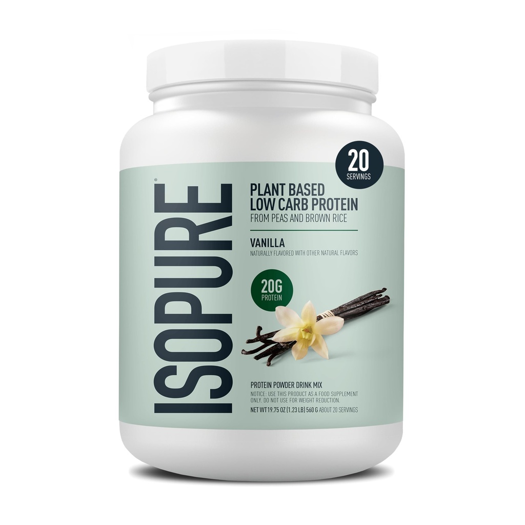 Isopure Plant-Based Protein Powder, Laktosa Free, Gluten Free, With Iron, Vanilla, 20g Plant Protein Per Serving, 1.23 Lbs, 20 Servis