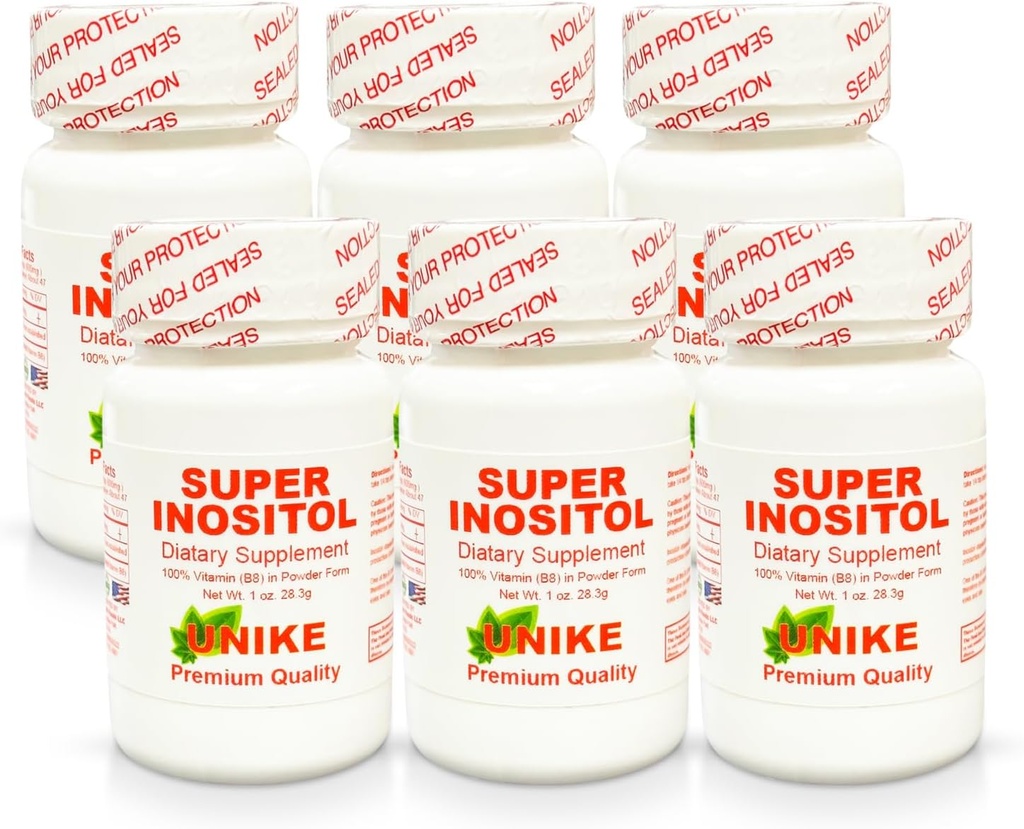 Suplemen Diet Super Inositol: 124; Inositol (Vitamin B8) bubuk untuk keseimbangan Hormonal, Fertilitas dan Ovarium Dukungan Glu4; Bebas, Vegan 1 Oz (Paket 6)