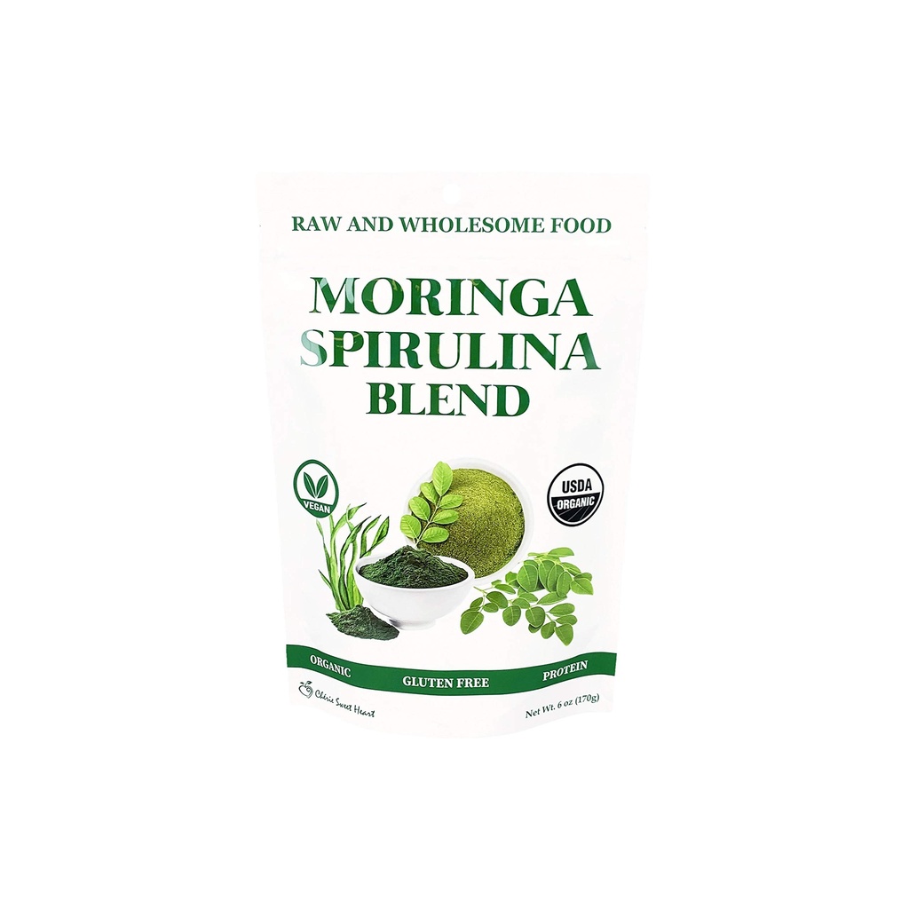 Chérie Sweet Heart Organic Moringa & Spirulina Superfood Blend, 6 oz - USDA Organik, Non-GMO, Vegan, Gluten- Free Supergreens Powder for Energy, Detox & Daily Wellness