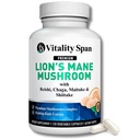 Lions Mane Supplement Capsules - Mushroom Extract: Chaga, Maitake, Reishi & Shiitake Mushrooms 124; Pure Fruit Body Atter4; Nootropic, Focus, Brain and Cognitive Dukungan 124; 120 Vevgie Caps