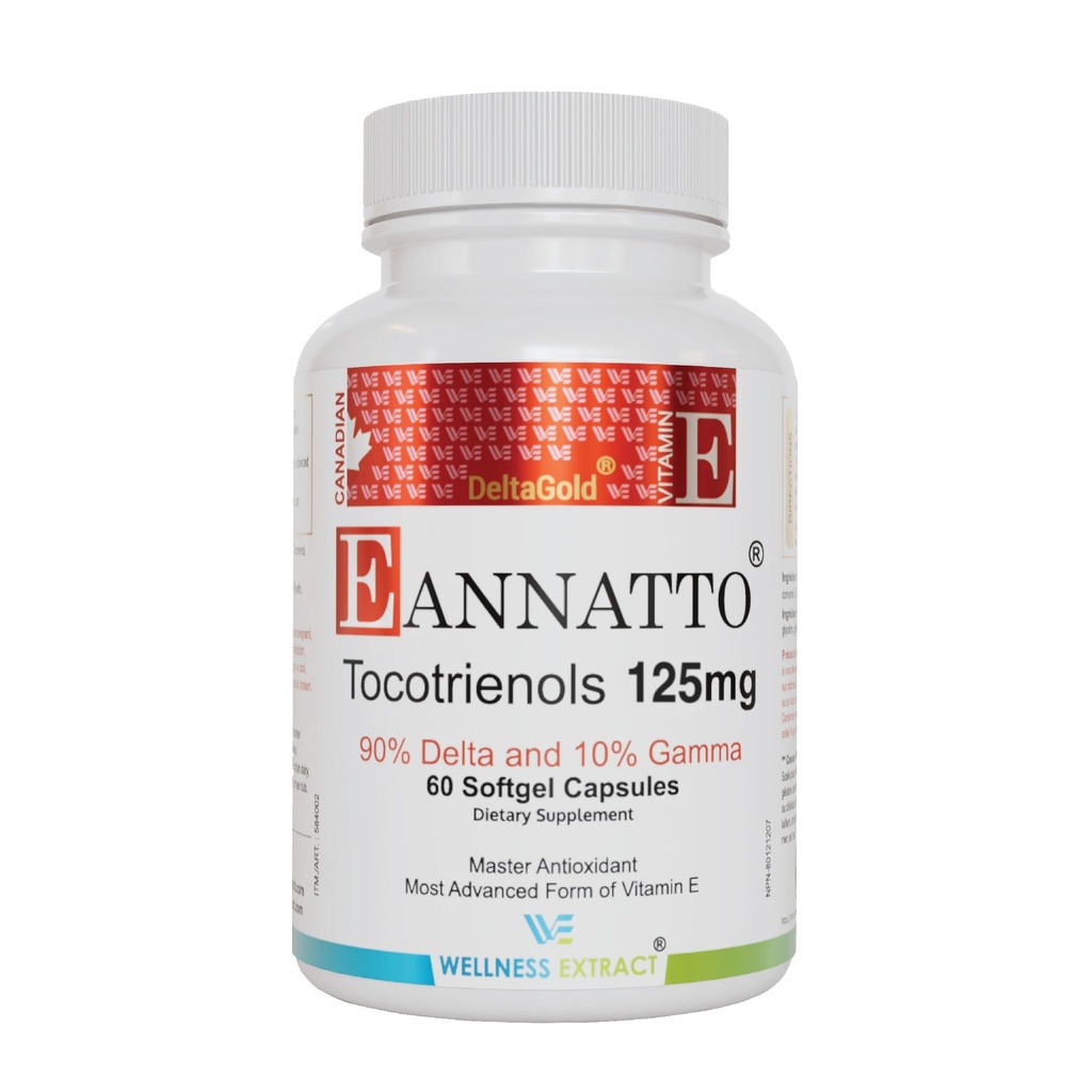 WELLNESS EXTRACT Eanatto Tocotrienols Vitamin E Sufferol Free, Non-GMO, Gluten Free & Antioksidant (125MG 60 Softgels)