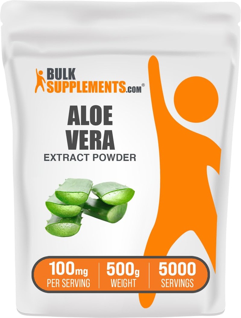 BulkSuplements.com Aloe Vera Extract powder - Aloe Vera Suplement, Herbal Supplement - Vegan & Gluten Bebas, 100mg per Serving, 500g (1.1 lbs) (Paket 1)