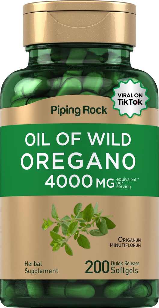 Piping Rock Oregano Oil Softgel Capsules 4000mg 124; 200 Pil £124; Herbal Extract Suplemen; Wild Harvessed 124; Non-GMO, Gluten Free