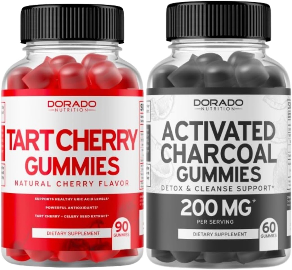 Tart Cherry (90 Gummies) Tingkat Asam Uric Dukungan Antioksidan Kuat dengan Benih Celery dan Aktivated Charcoal (60 Gummies) Detox & Cleanse - Formulasi dari Kandang Koconut Organik - Amerika Serikat