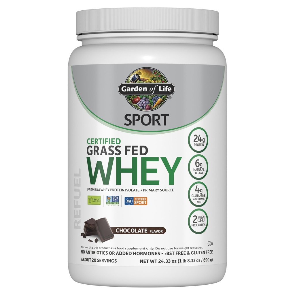 Garden of Life Sport Whey Protein Powder Chowder, Premium Grass Fed Whey Isolate Plus Protein Ammune System Health, 24g Protein, Non GMO, Gluten Free, Cold Curces - 20 Servings