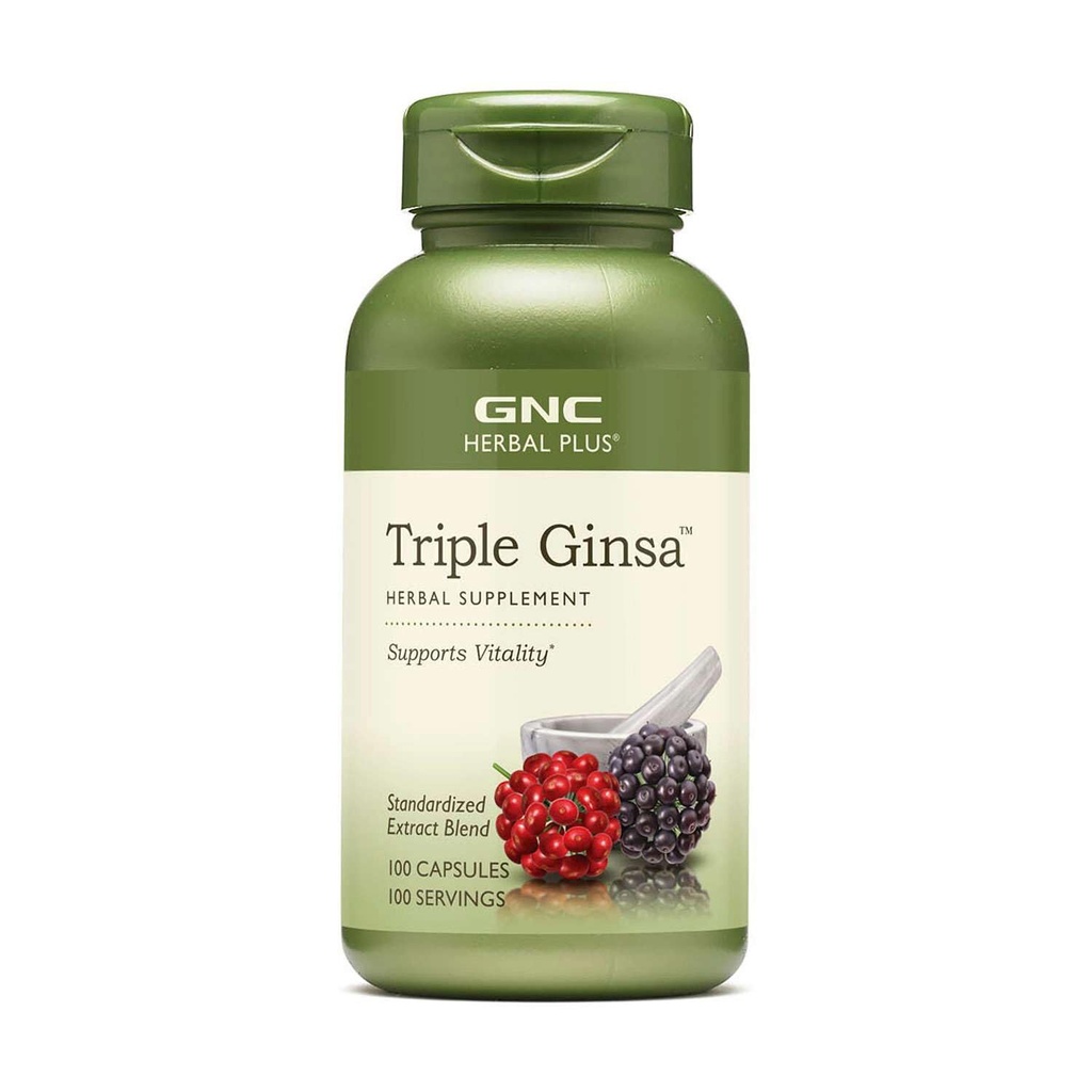 GNC Herbal Plus Triple Ginsa Suplemen, Tambahan Vitalitas, 100 Hamba